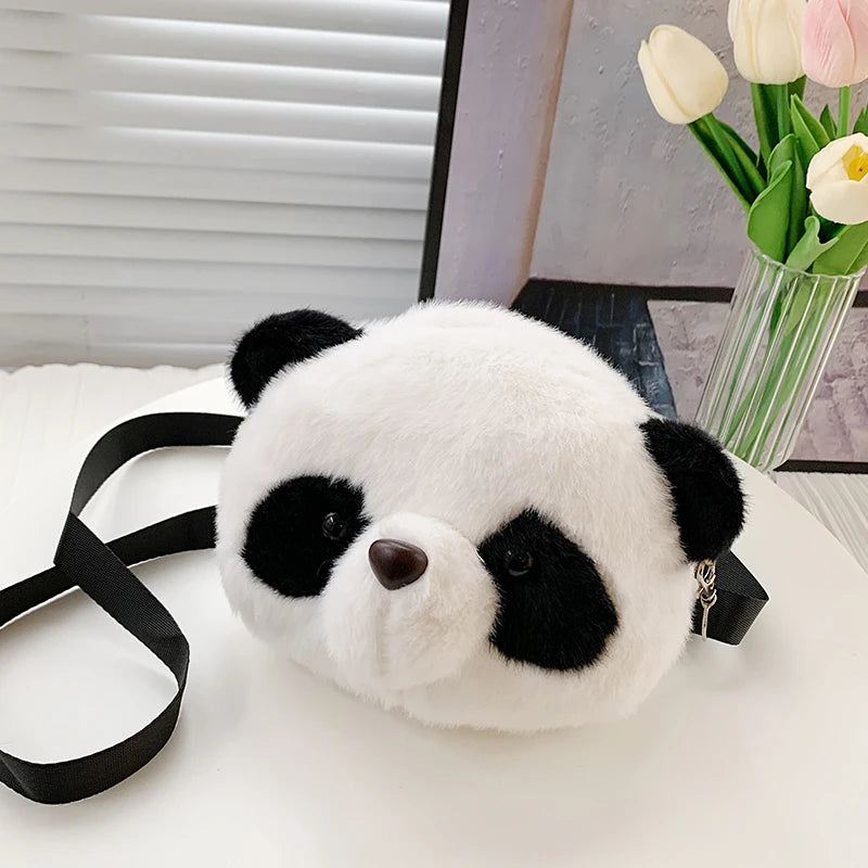 Fashion Cute Panda Plush Crossbody Bag Mini Shoulder Purse for Women Kids Creative Gift Cartoon Animal Shaped Furry Side Bags