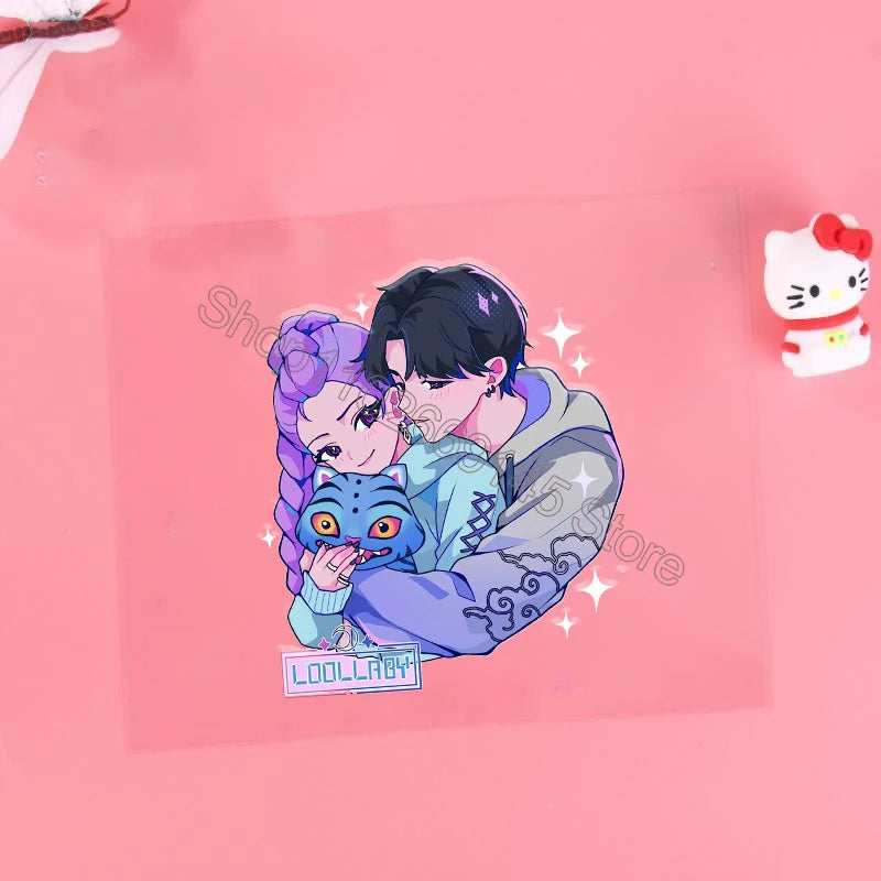 Kpop Demon Hunter Cartoon 3D Transfer Sticker UV DTF Stickers Kawaii Water Cup Water Bottle Lunch Box DIY Waterproof Sticker