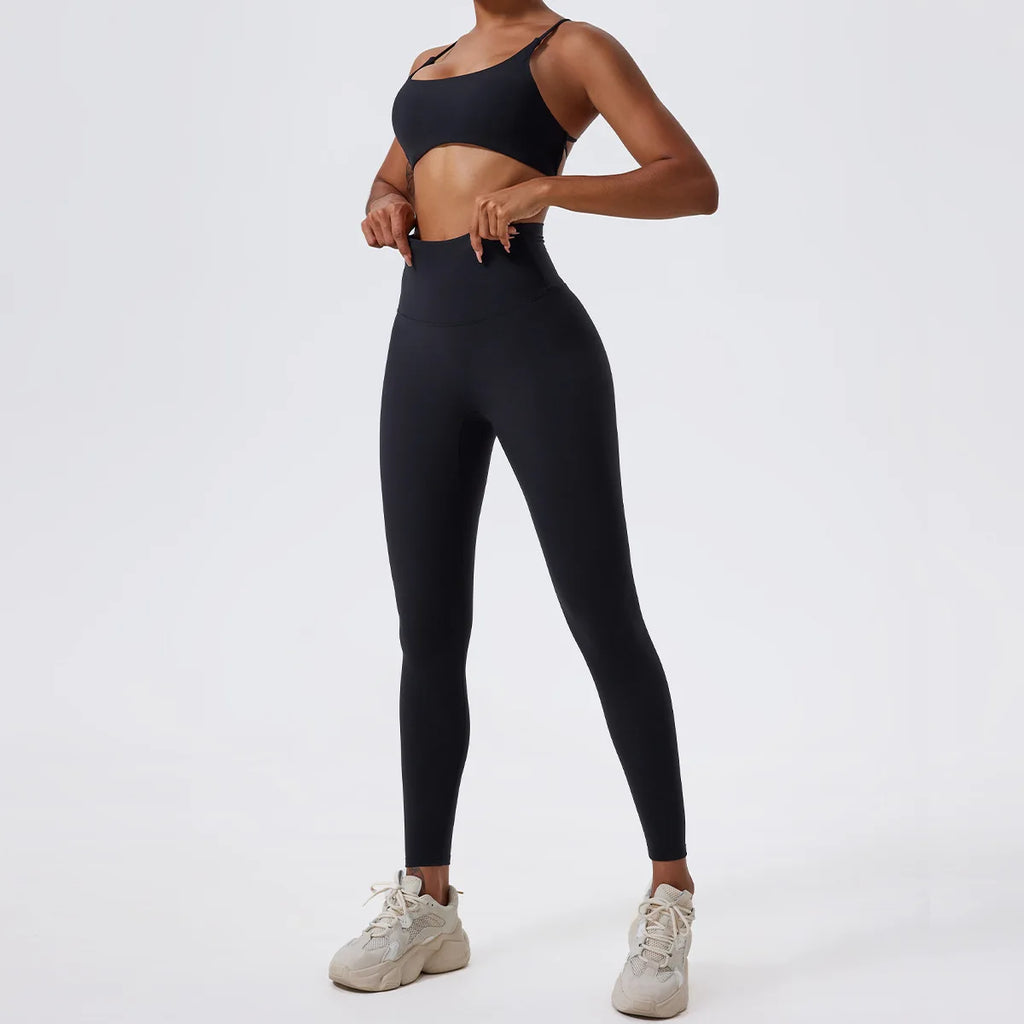 LezyanXR Nude Beautiful Back Breathable Tight Quick Drying 2 Pieces Gym Yoga Sport Running Exercise Workou Set Womens Outfits