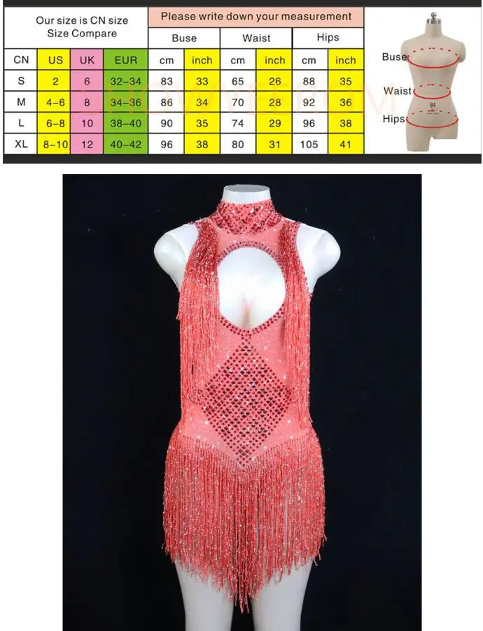Birthday Party Sexy Stage Show Costume Bar Dj Turtleneck Diamond Fringed Stretch Onesie Skirt Vestidos Elegantes Mujer De Fiesta