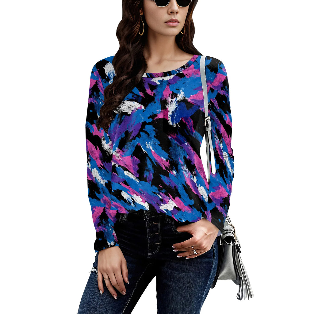Long Sleeve Shirts for Women Spring Fashion 2025 Floral Crewneck Workout Cute Blouses Casual Loose Fit Tops