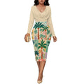 Womens Midi Dresses Church Dresses Long Sleeve Bodycon Cowl Neck Pencil Dress