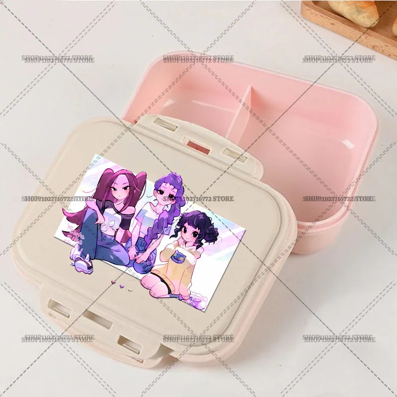 New Kpop Demon Hunter Bento Box Anime Huntrix Lunch Boxes with Dinnerware Girls School Picnic Food Storage Fruit Container Gift