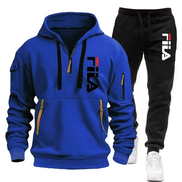 Men's set 2025 Autumn/Winter new Men's hooded sweatshirt + long pants two-piece set, outdoor multi-pocket men's pullover sportsw