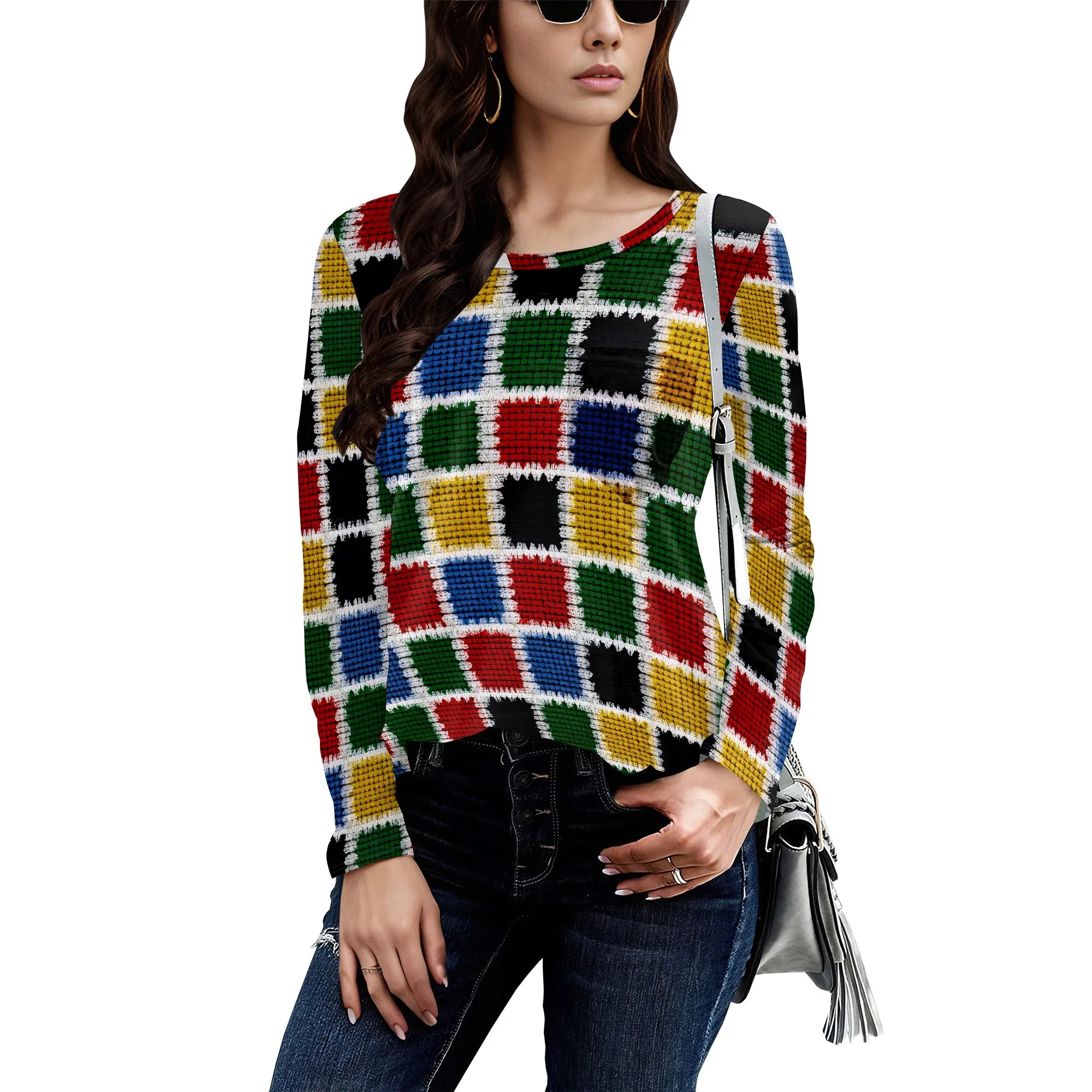 Long Sleeve Shirts for Women Spring Fashion 2025 Floral Crewneck Workout Cute Blouses Casual Loose Fit Tops