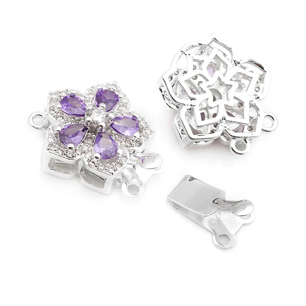 4 Sets Full Size 21x15MM 18K Gold Color Brass Zircon Flower Necklaces Connect Clasps High Quality Diy Jewelry Making Supplies