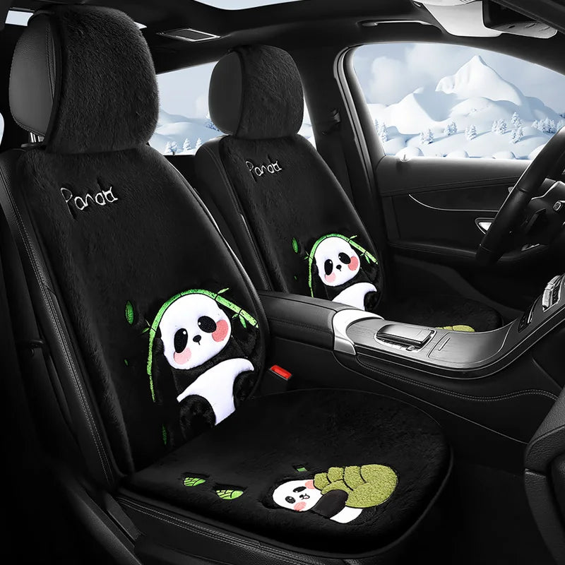 Exquisite Embroidery Cute Panda Plush Car Seat Cushion Winter New Soft Comfortable Universal Fit For Split-Type Cars