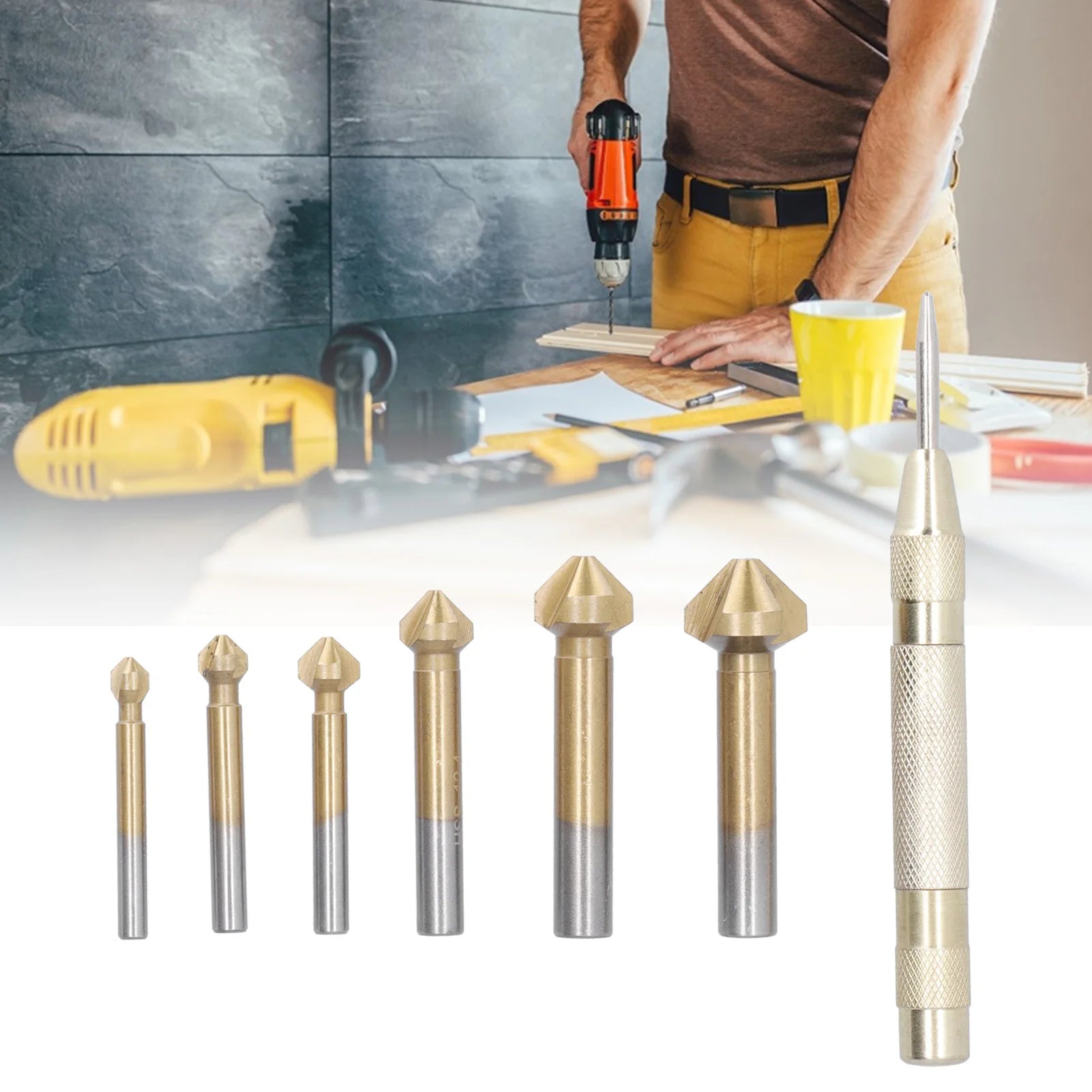 Countersink Center Punch Tool Counter Sinker Drill Bits Accurate 90 Degree Point for Reaming for Chamfering for Wood Drilling