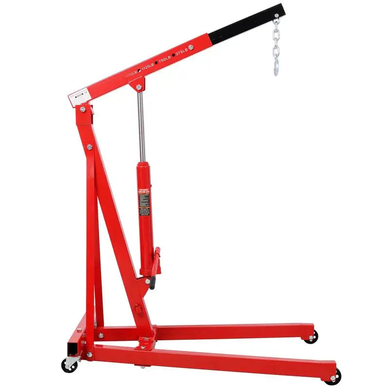 1500 lbs Folding Engine Hoist Cherry Picker Crane Lift, Heavy Duty Steel with 4 Caster Wheels, Red Color, Shop Equipment