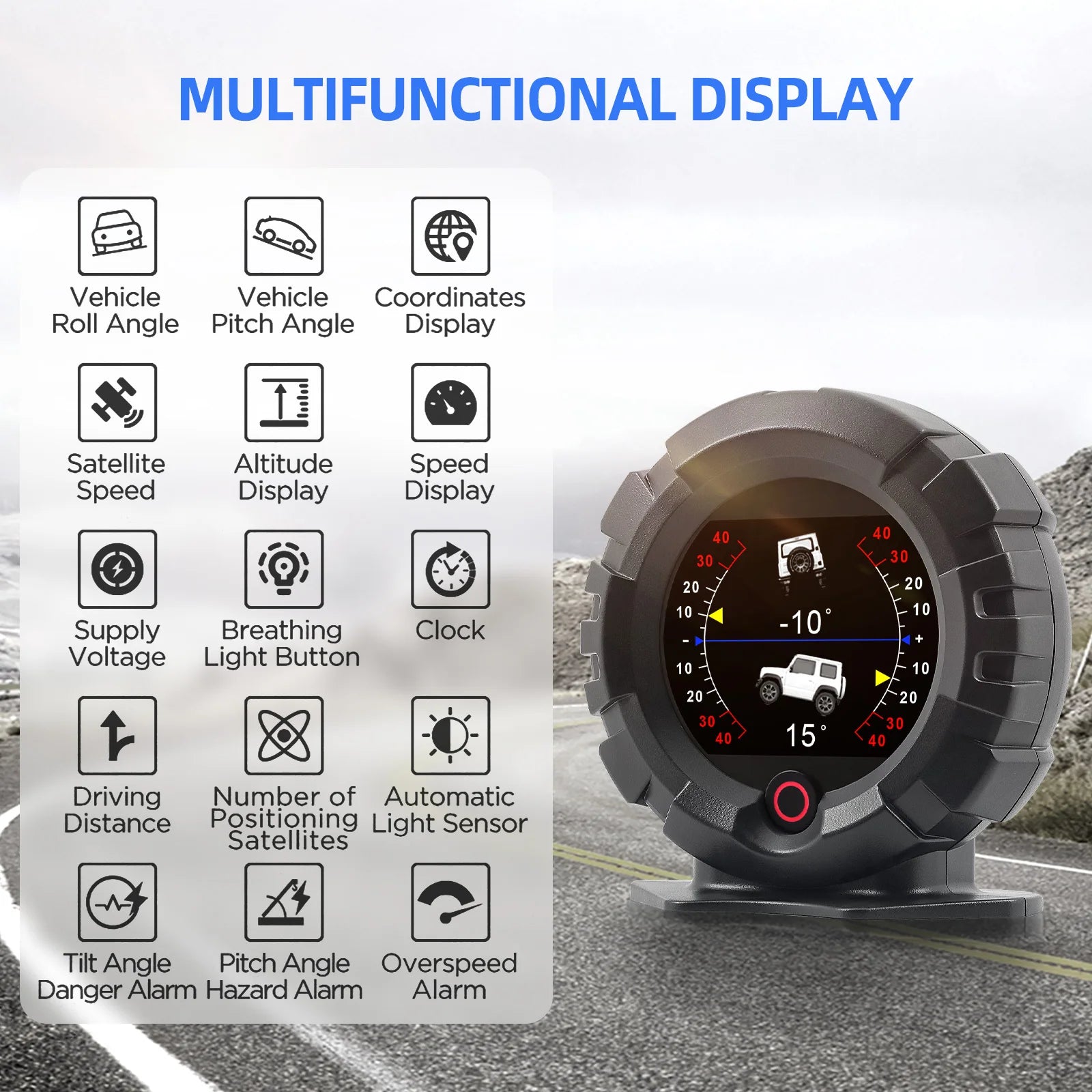X95 Car Inclinometer Slope Meter Off-road GPS Head Up Display Digital Speedometer Car Pitch Slope Angle Speed Altitude Latitude