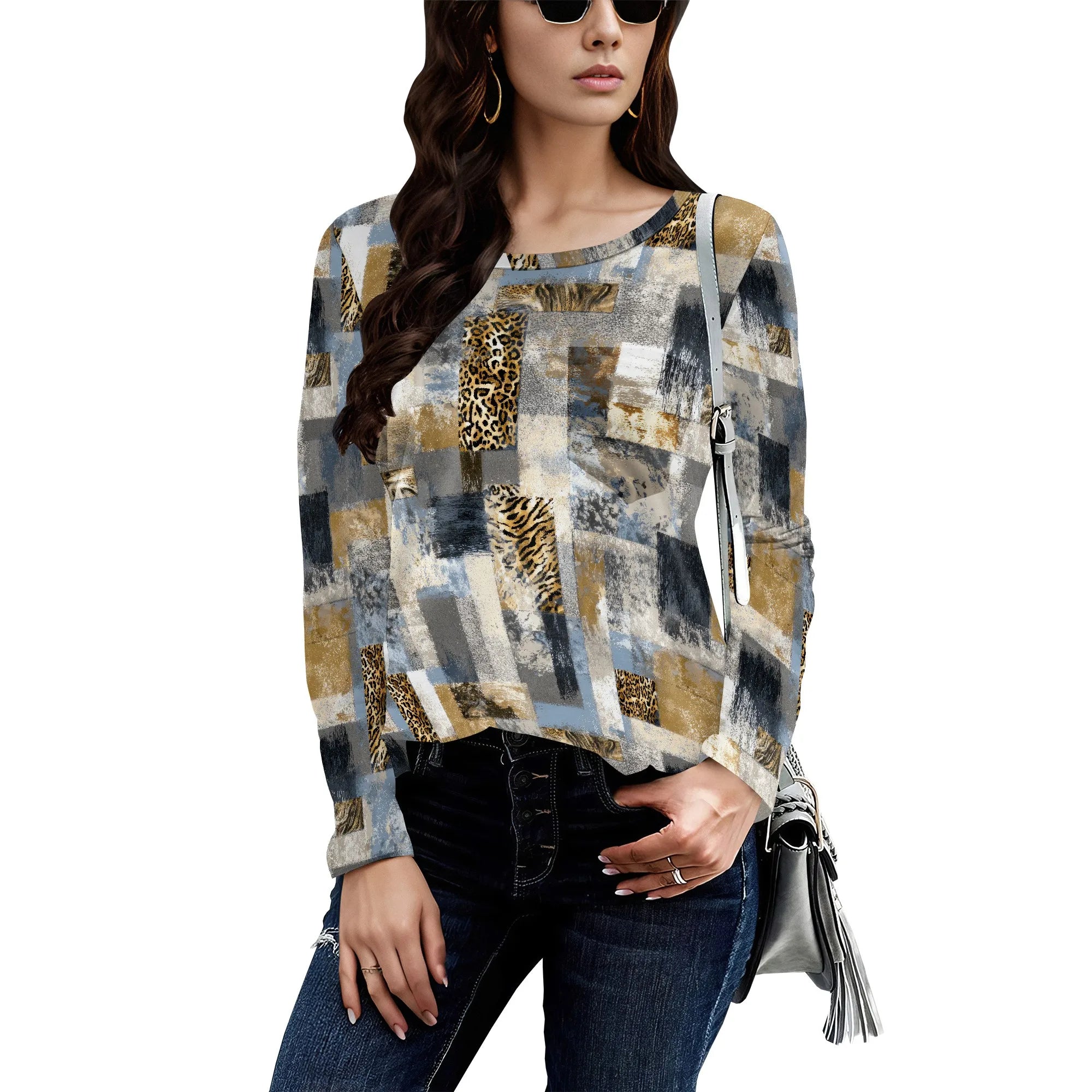 Long Sleeve Shirts for Women Spring Fashion 2025 Floral Crewneck Workout Cute Blouses Casual Loose Fit Tops