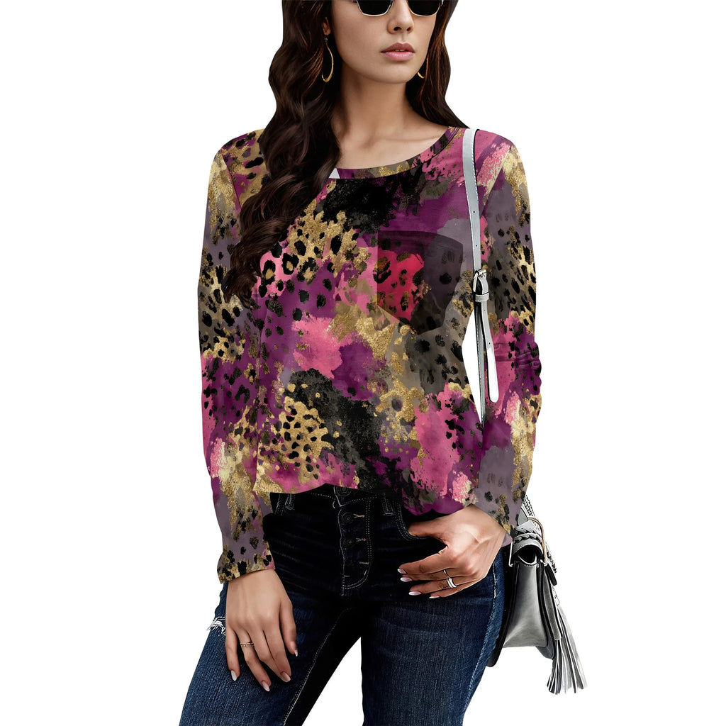 Long Sleeve Shirts for Women Spring Fashion 2025 Floral Crewneck Workout Cute Blouses Casual Loose Fit Tops