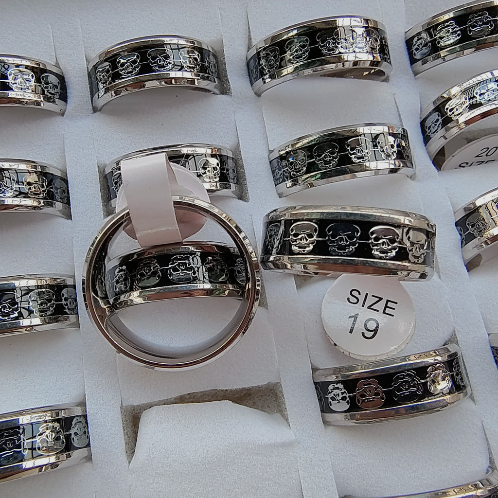 18/36pcs Wholesale Rings Style Punk Hiphop Domineering  Skull Head Ring Fashion Personality Men and Women Accessories Jewelry