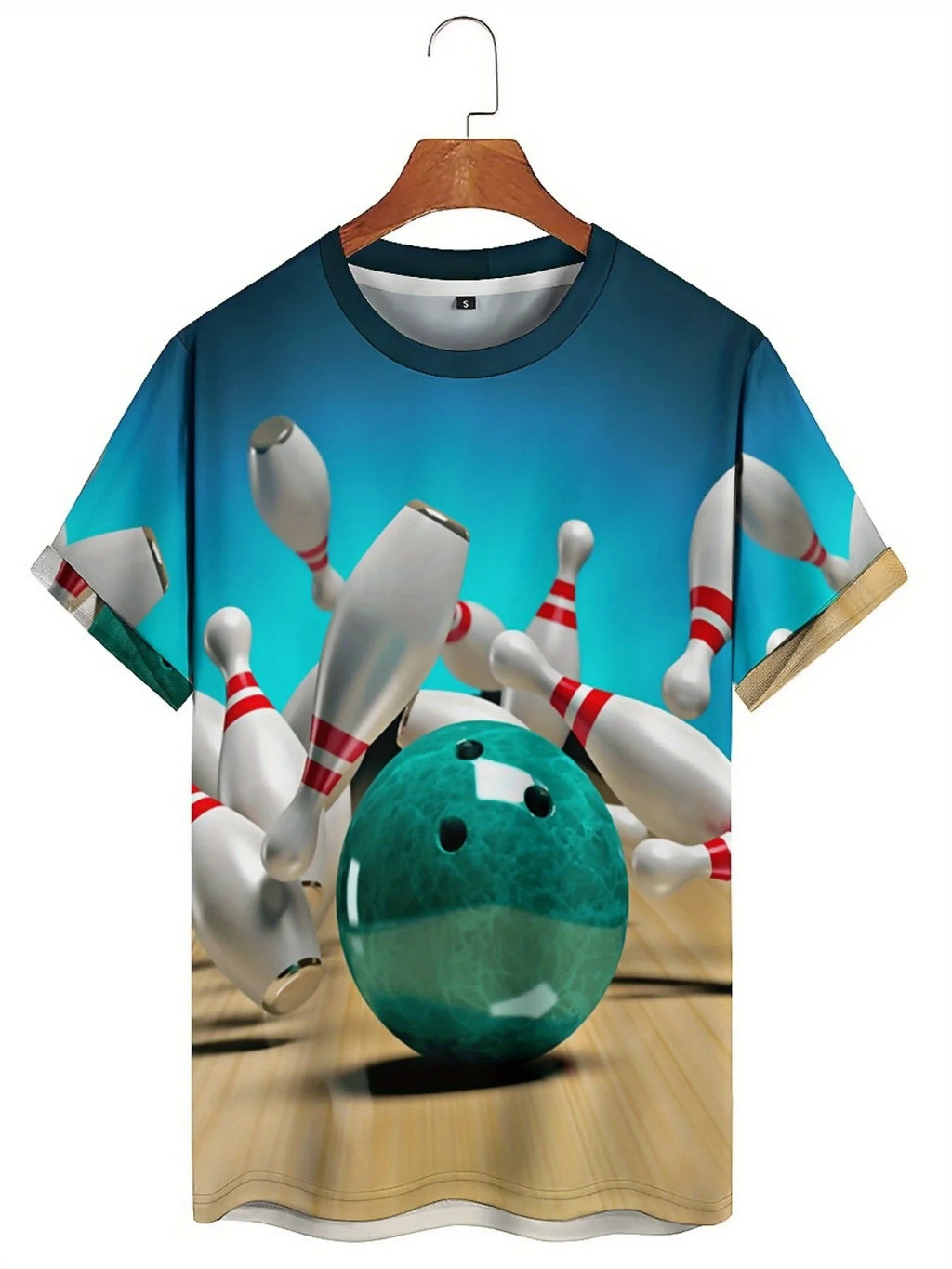 Men's Bowling Sports 3D Print T-Shirt Fun Hip Hop Style Breathable Polyester Short Sleeve Loose Fit