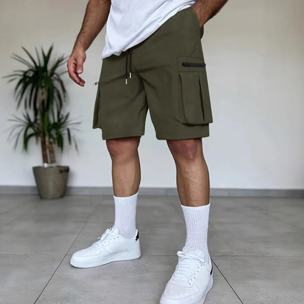 Summer new solid-color high-quality short men's casual mountain-style multi-pocket shorts, workwear lightweight capcropped pants