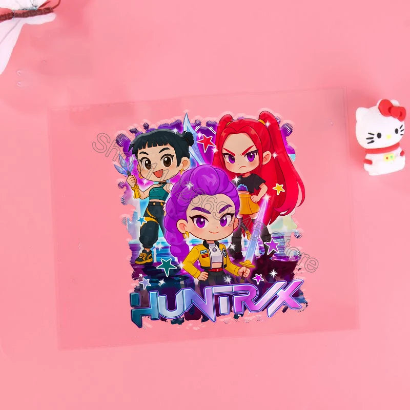 Kpop Demon Hunter Cartoon 3D Transfer Sticker UV DTF Stickers Kawaii Water Cup Water Bottle Lunch Box DIY Waterproof Sticker