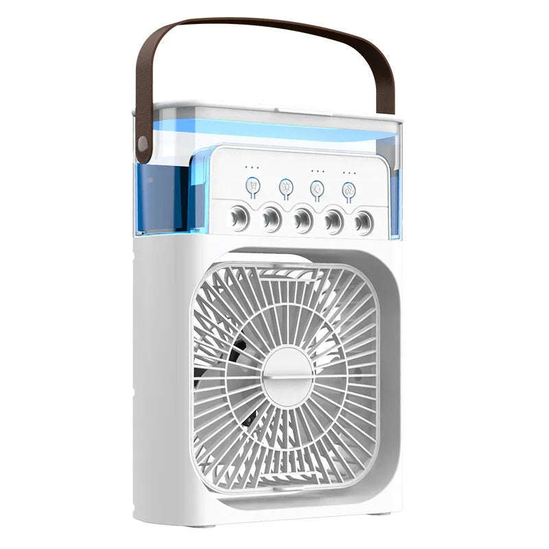 Spray fan portable household three in one small air cooler, 7-color LED night light, 5-hole humidifier, 1-3 hour timer