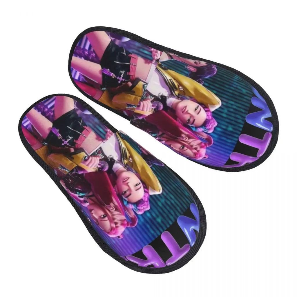 Kpop Demon Hunters Huntrix Zoey Girls Cozy Scuff Memory Foam Slippers Women Bedroom House Shoes