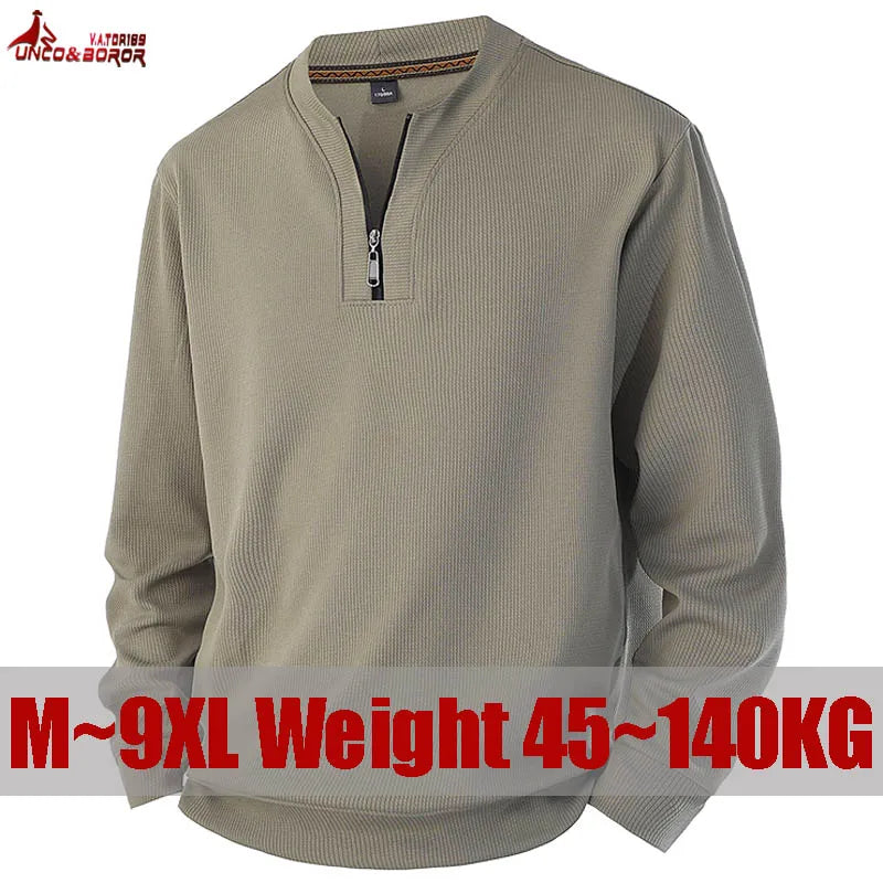 Plus Size 7XL 8XL Men's long-sleeve T-shirt half-zip sweatshirt new style for spring autumn casual V-neck Hoodies men's clothing