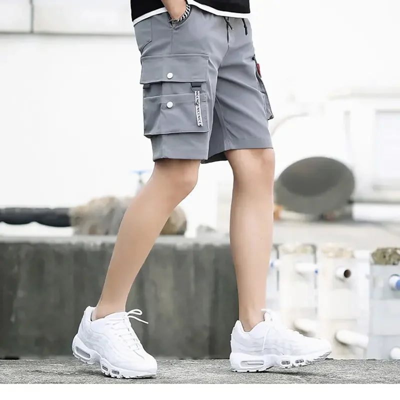 Multi Pocket Wide Baggy Mens Cargo Shorts Oversize Elastic Waist Solid Loose Big Size Short Pants for Men Hevy Whate New in Tall