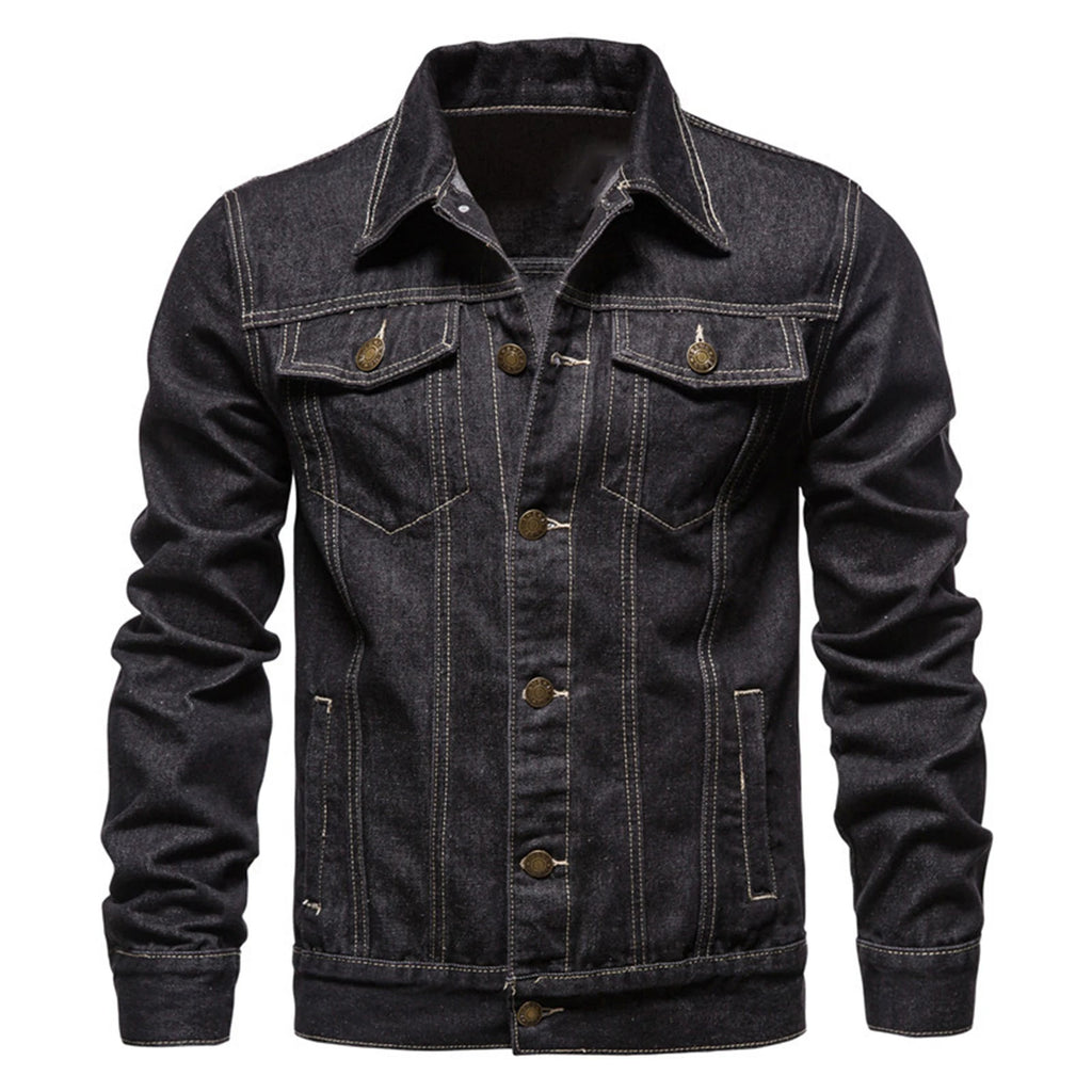 Autumn Men Solid Denim Jackets Fashion Motorcycle Vintage Jeans Jackets Hommes Slim Fit Cotton Casual Black Blue Coats