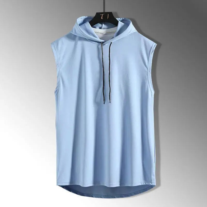 Men Tie Collar Hooded Sleeveless Vests Male Summer Loose Solid Hip Hop Tee Shirt Tops