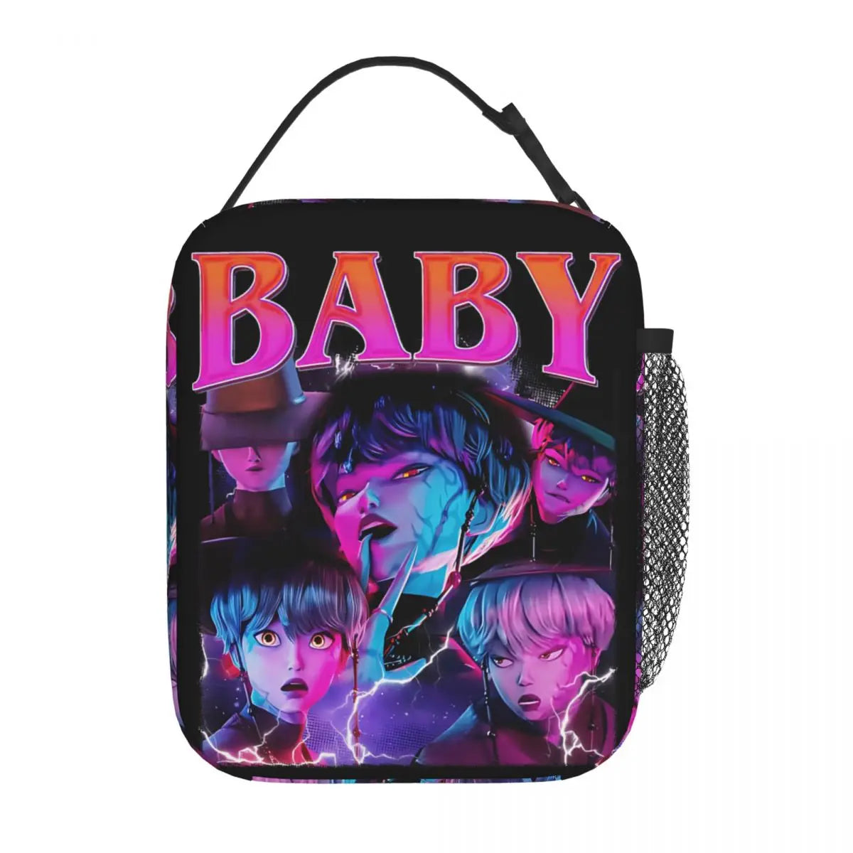 Kpop Demon Hunters Boys Team Retro Style 90s Insulated Lunch Bags Portable Meal Container Cooler Bag Tote Lunch Box Food Handbag