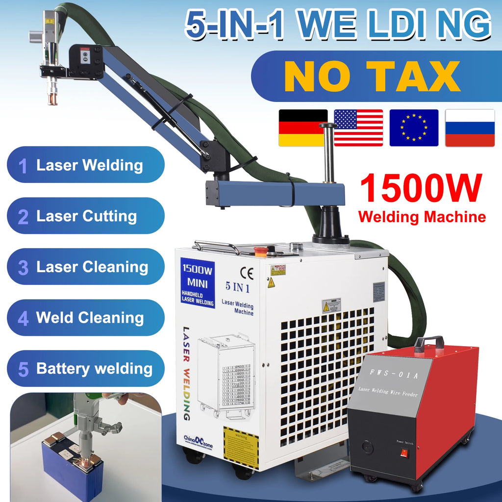 BWT 5 in 1 Fiber Laser Battery Welding Cleaning Cutting welding Machine Double Wobble 1500W Handheld Laser Welder for All Metal