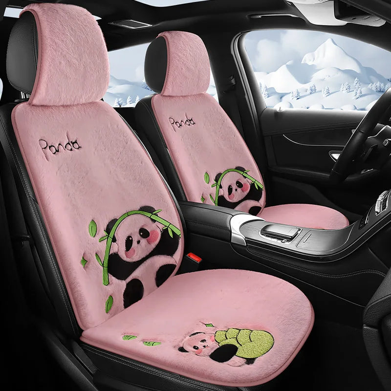 Exquisite Embroidery Cute Panda Plush Car Seat Cushion Winter New Soft Comfortable Universal Fit For Split-Type Cars
