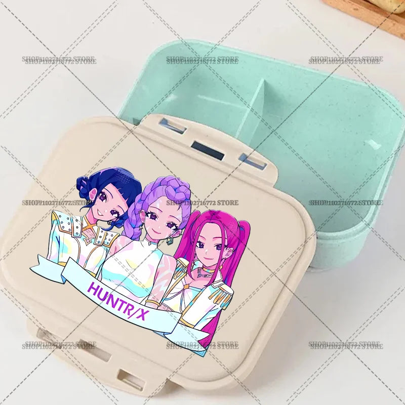 New Kpop Demon Hunter Bento Box Anime Huntrix Lunch Boxes with Dinnerware Girls School Picnic Food Storage Fruit Container Gift