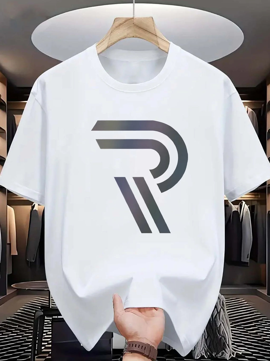 [Cotton | Soft] Soft, Breathable 100% Cotton Men's Gradient Letter Print T-Shirt | Casual Crew Neck Short Sleeve Tee