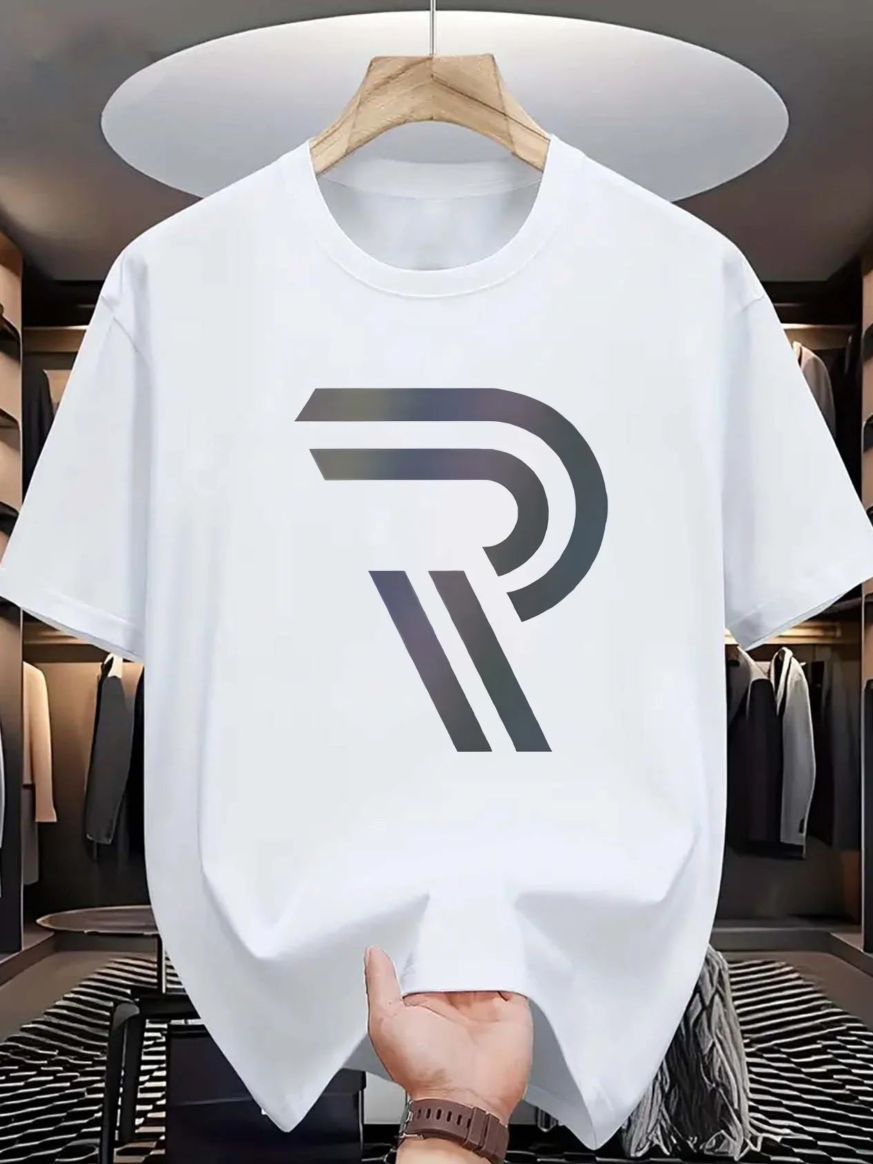 [Cotton | Soft] Soft, Breathable 100% Cotton Men's Gradient Letter Print T-Shirt | Casual Crew Neck Short Sleeve Tee