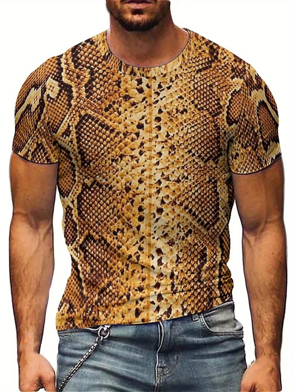 Men'S 3D Print Snake Graphic T-Shirt - Soft Polyester, Short Sleeve, Round Neck, All-Season Comfort,
