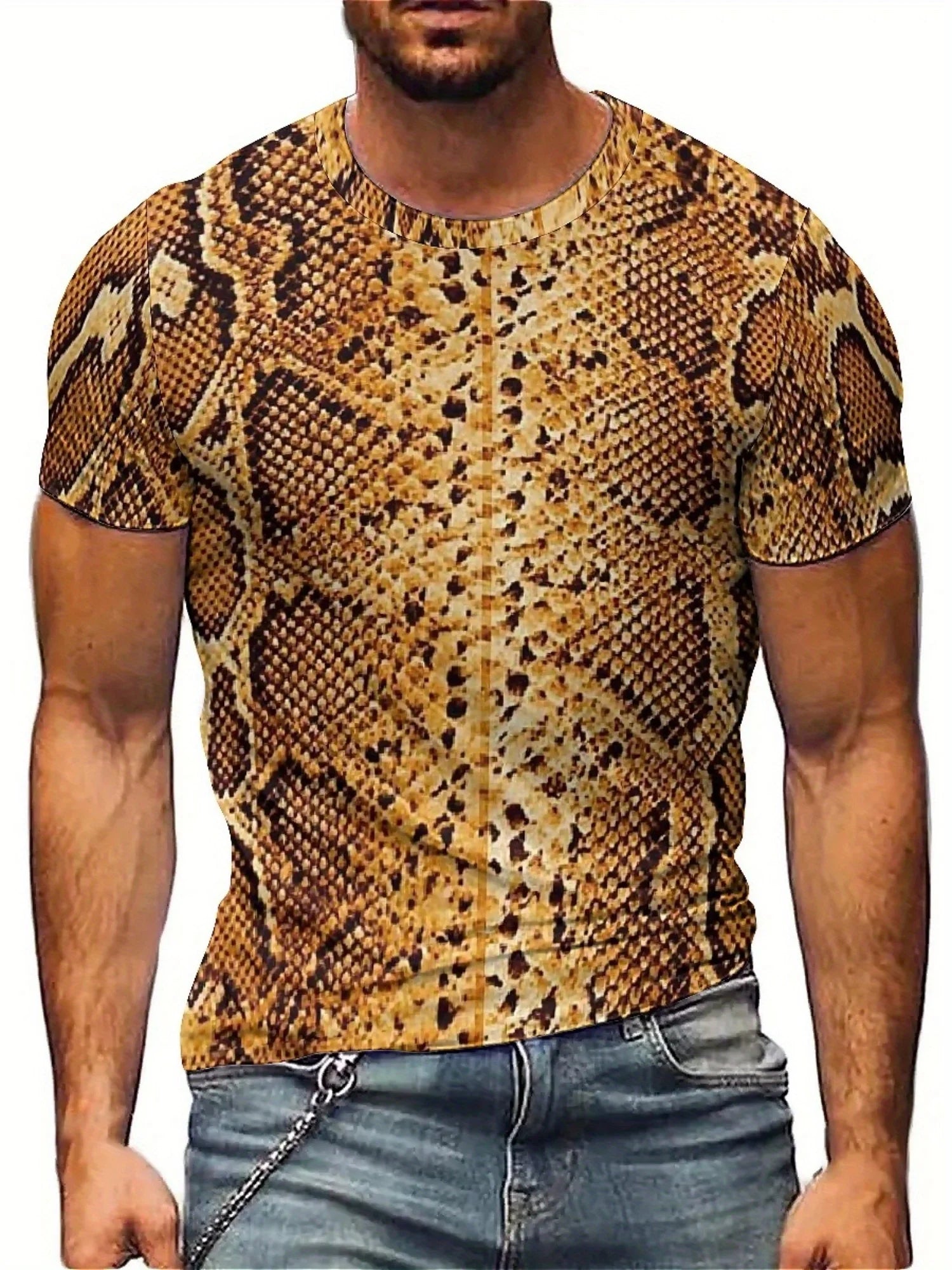Men'S 3D Print Snake Graphic T-Shirt - Soft Polyester, Short Sleeve, Round Neck, All-Season Comfort,