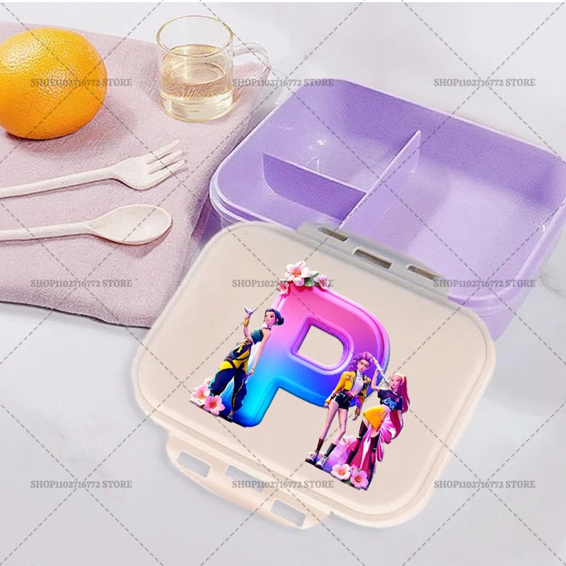 New Kpop Demon Hunter Girl Lunch Boxes Letter Student Plastic Portable Bento Box Food Fruit Container LunchBox Kid Birthday Gift