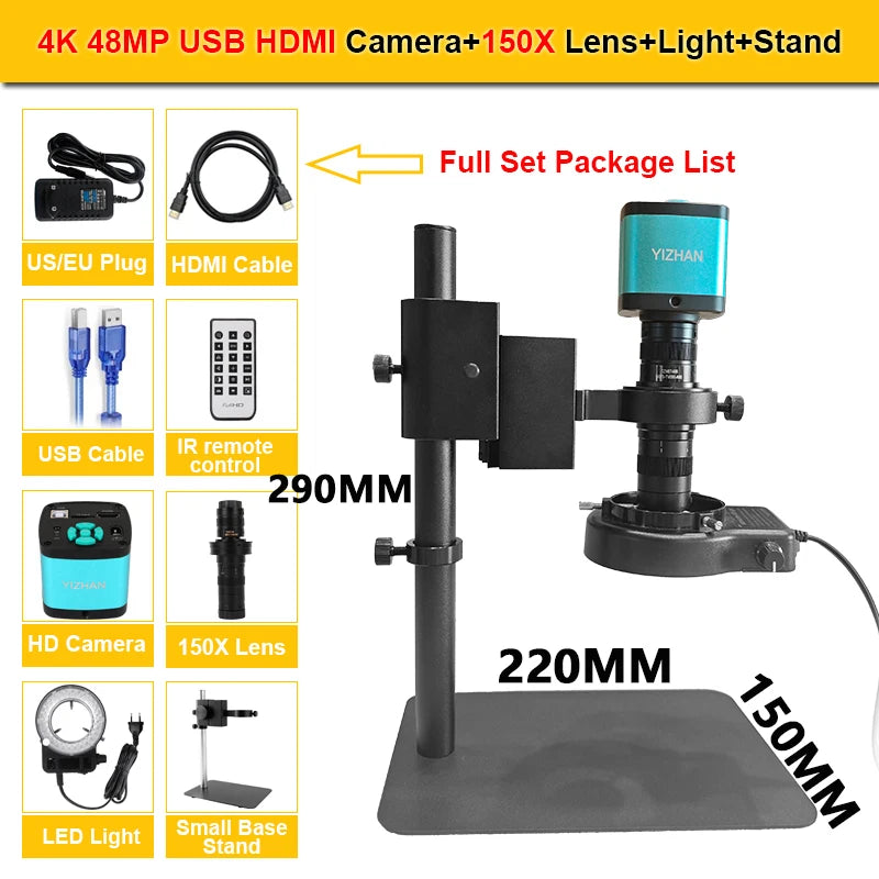 130X 150X 180X 215X C-Mount Zoom Lens Electronic Digital Microscope 4K 48MP HD Video Recording Industrial Cameras Repair Tools