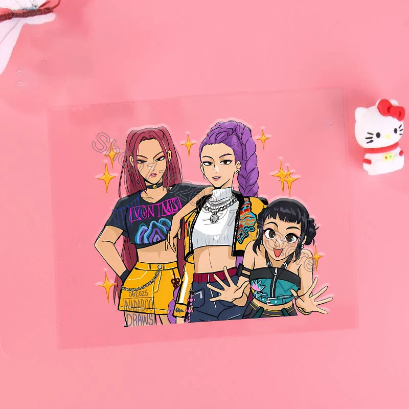 Kpop Demon Hunter Cartoon 3D Transfer Sticker UV DTF Stickers Kawaii Water Cup Water Bottle Lunch Box DIY Waterproof Sticker