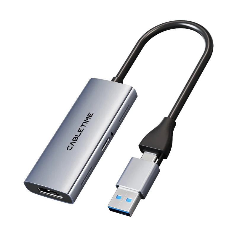 CABLETIME USB 3.0 HDMI Video Capture Card PD 100W 5Gbps USB A+C Aluminum 1080p Full HD for Meta Quest 3 PS5 Srteaming Switch 1/2