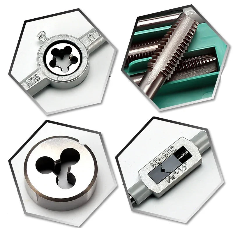 20Pcs Metric Hand Tap and Die Set Multifunction M3-M12 Screw Thread Plugs Straight Taper Reamer Tool Tapping and Thread Tools
