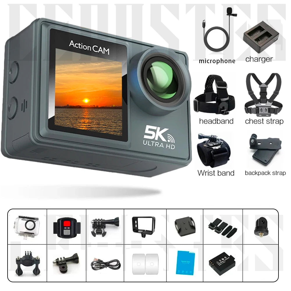 Ourlife MTR40 5K Action Camera 2.0" IPS Touch Screen 5X Zoom Action Cam WiFi EIS 170° 30M Waterproof Professional Sports Camera