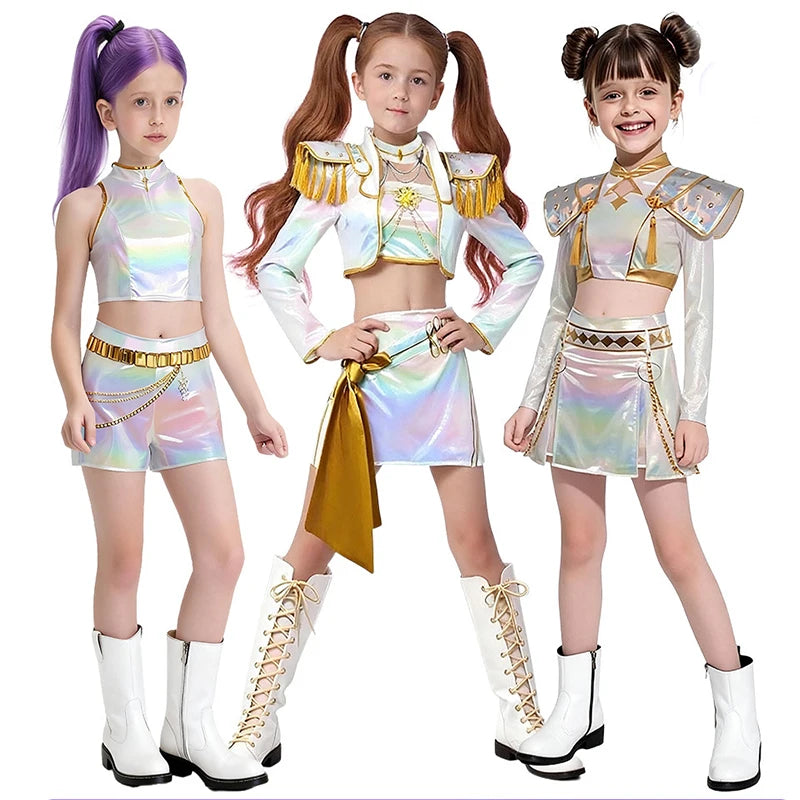 Anime Kpop Demon Hunters Zoey Rumi Mira Cosplay Costume White Golden Uniform for  Girls Halloween Cosutme for Children