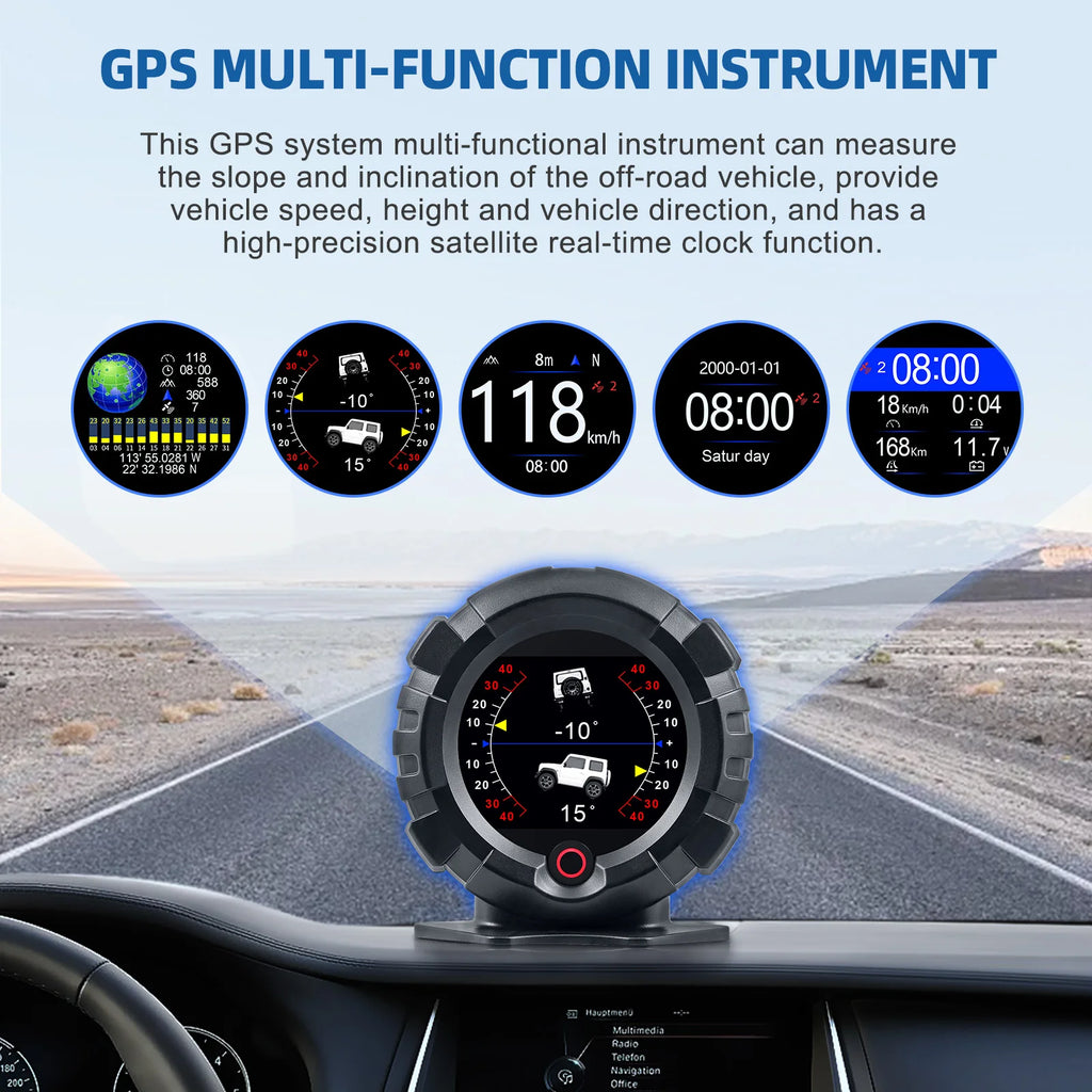 X95 Car Inclinometer Slope Meter Off-road GPS Head Up Display Digital Speedometer Car Pitch Slope Angle Speed Altitude Latitude