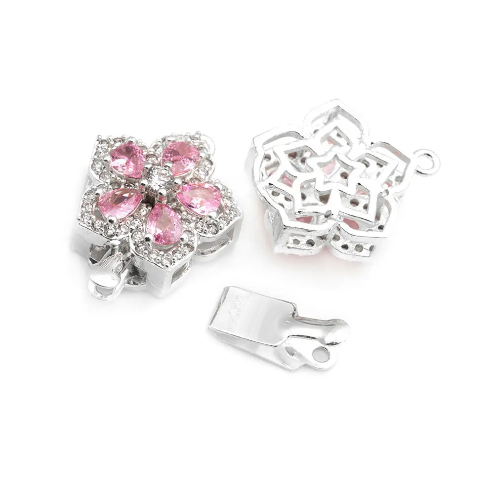 4 Sets Full Size 21x15MM 18K Gold Color Brass Zircon Flower Necklaces Connect Clasps High Quality Diy Jewelry Making Supplies