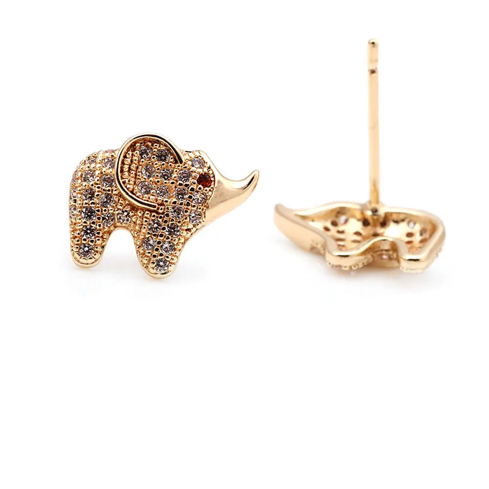 4PCS 18K Gold Color Brass and Zircon Elephant Stud Earrings Pins Earrings High Quality Diy Jewelry Making Accessories for Women