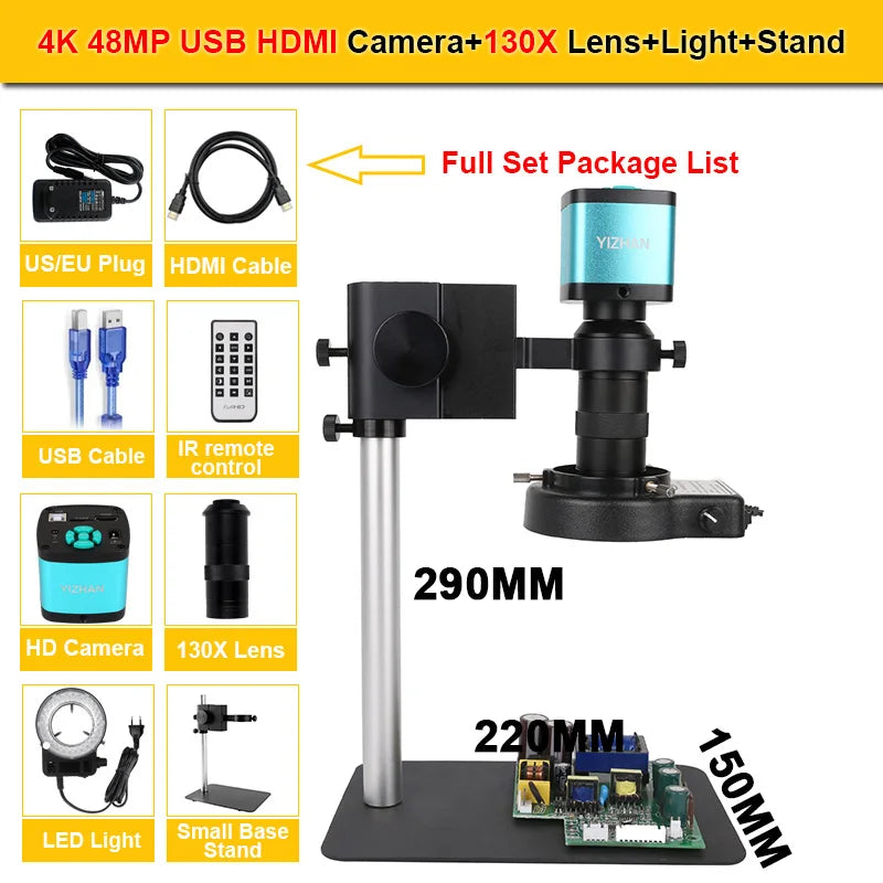 130X 150X 180X 215X C-Mount Zoom Lens Electronic Digital Microscope 4K 48MP HD Video Recording Industrial Cameras Repair Tools