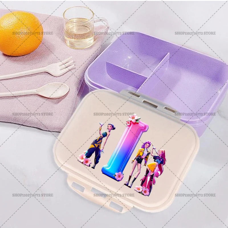 New Kpop Demon Hunter Girl Lunch Boxes Letter Student Plastic Portable Bento Box Food Fruit Container LunchBox Kid Birthday Gift