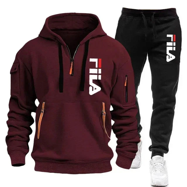 Men's set 2025 Autumn/Winter new Men's hooded sweatshirt + long pants two-piece set, outdoor multi-pocket men's pullover sportsw