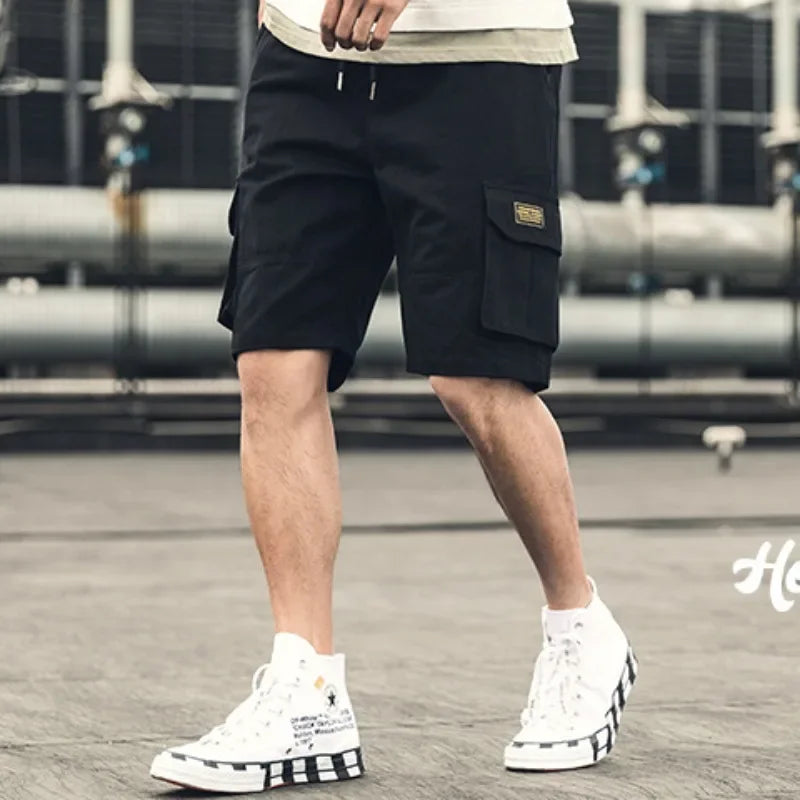 Multi Pocket Wide Baggy Mens Cargo Shorts Oversize Elastic Waist Solid Loose Big Size Short Pants for Men Hevy Whate New in Tall