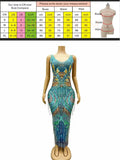 2025 Blue-green White Temperament Deep V Rear Split Dress Bar Nightclub Dancing Activity Dance Performance Clothes Signing Party