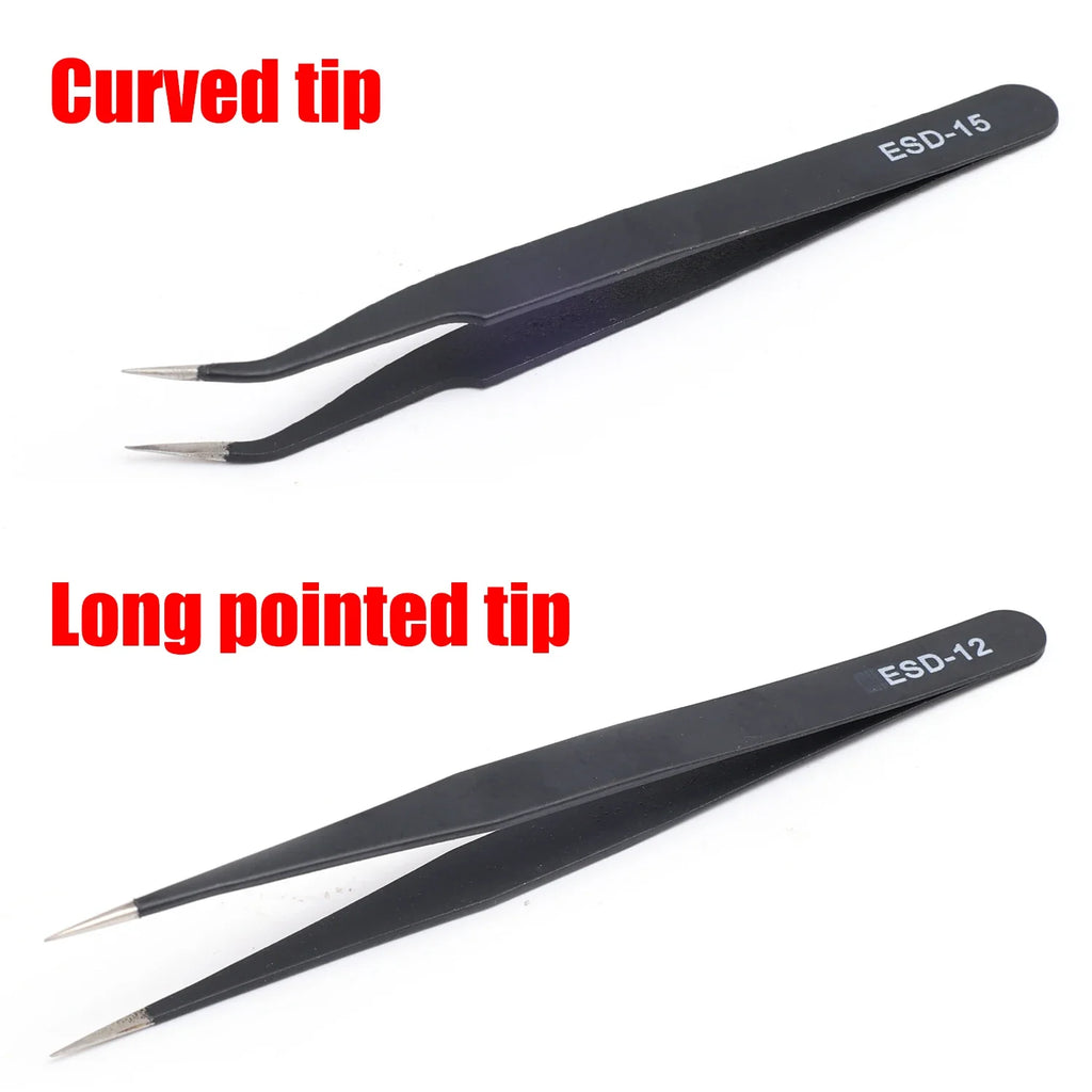 Precision Tweezers Set ESD Stainless Steel Anti-static Tweezers PCB Repair Tools for Electronics Repair Soldering Craft Tools